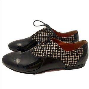 SHP Saint Honore Paris Women Oxford Brogue Tweed Black Leather Patent EU36.5 US6